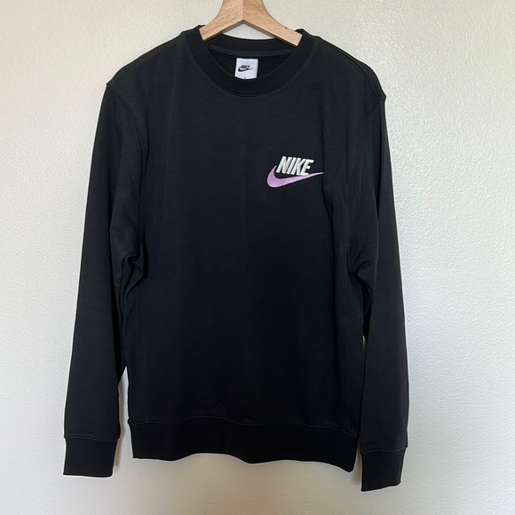 Nike Black Crewneck Sweater with Pink Logo - Picture 1 of 2